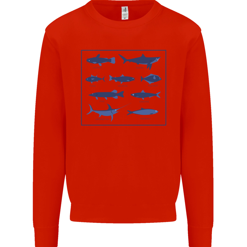 Fish Species Fishing Fisherman Shark Mens Sweatshirt Jumper Bright Red