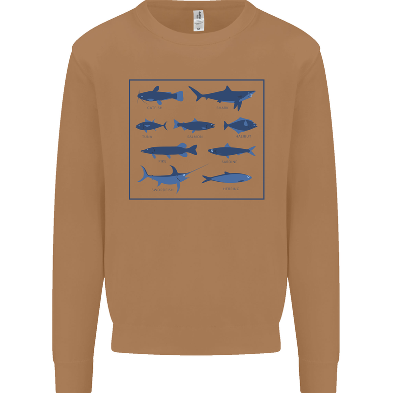 Fish Species Fishing Fisherman Shark Mens Sweatshirt Jumper Caramel Latte