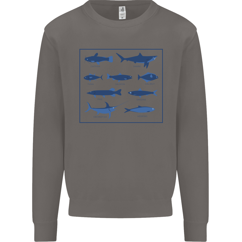 Fish Species Fishing Fisherman Shark Mens Sweatshirt Jumper Charcoal