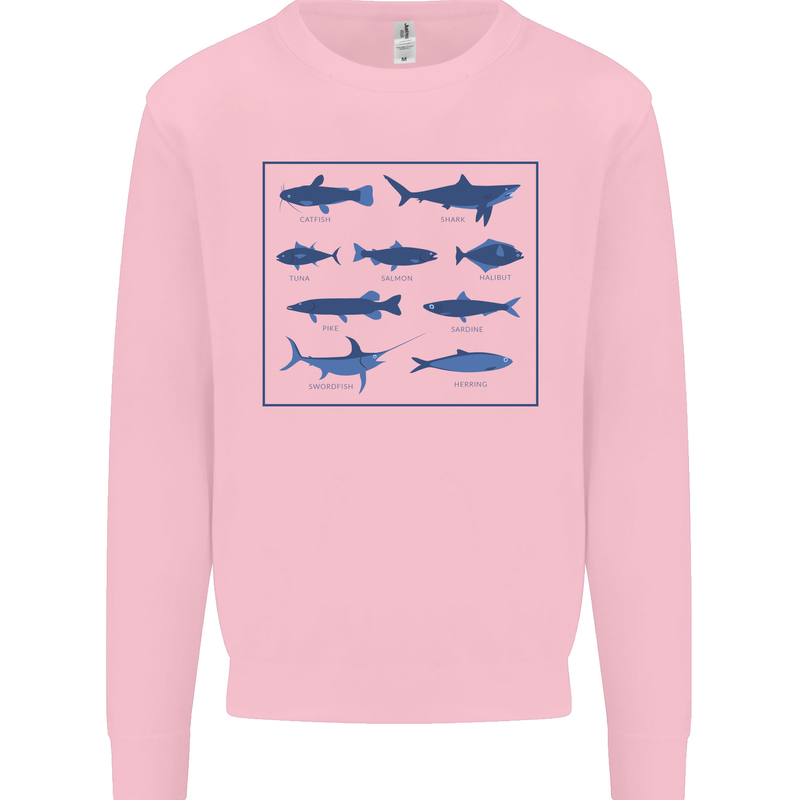 Fish Species Fishing Fisherman Shark Mens Sweatshirt Jumper Light Pink