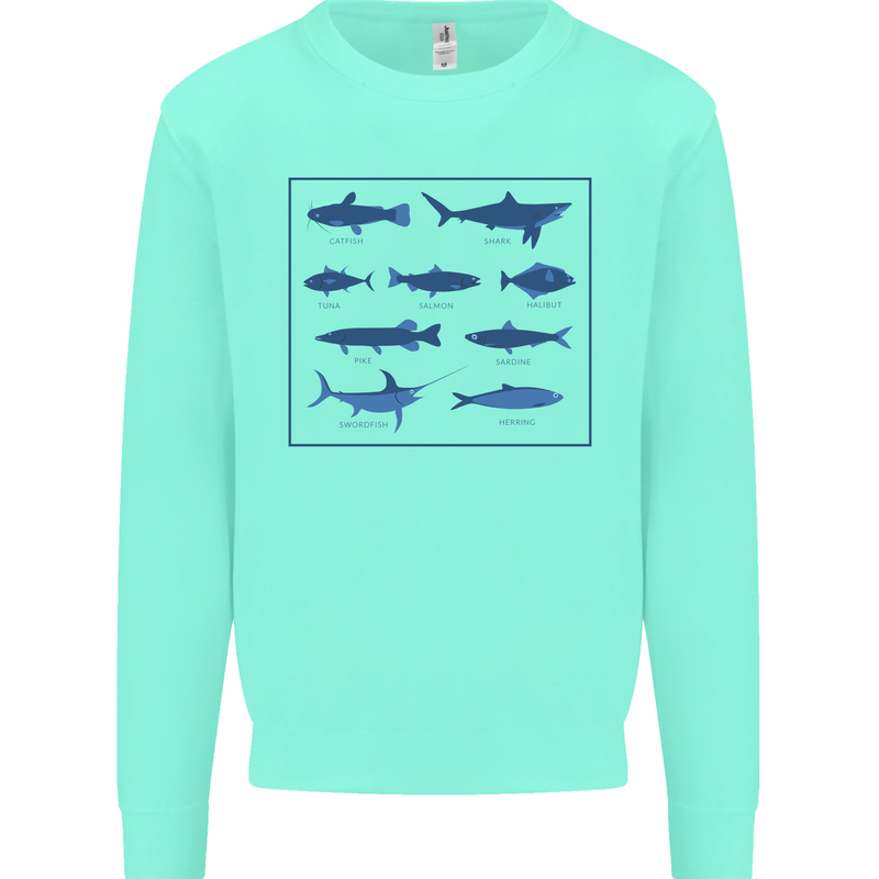 Fish Species Fishing Fisherman Shark Mens Sweatshirt Jumper Peppermint