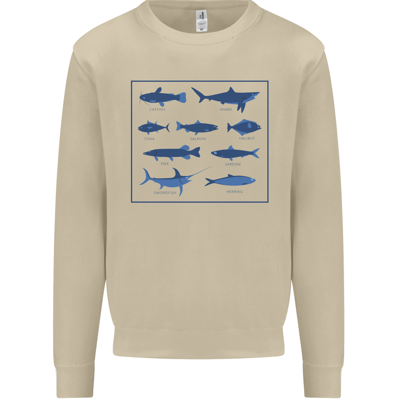 Fish Species Fishing Fisherman Shark Mens Sweatshirt Jumper Sand