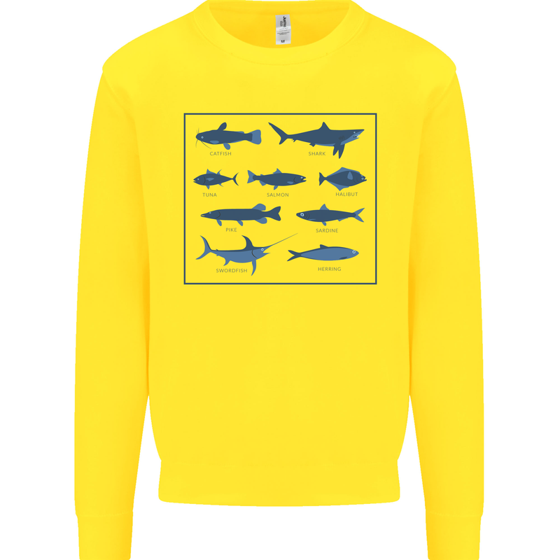Fish Species Fishing Fisherman Shark Mens Sweatshirt Jumper Yellow