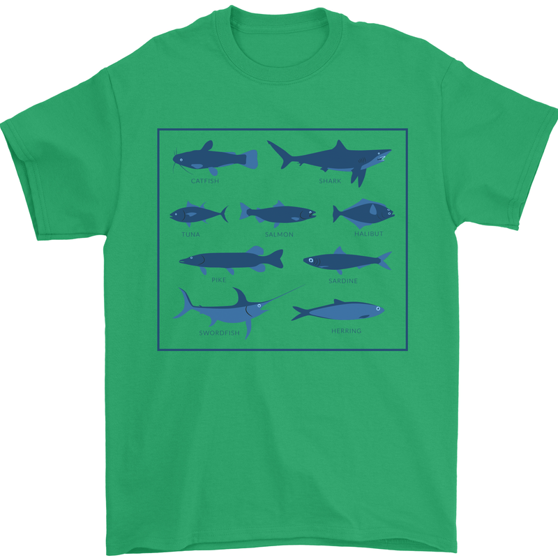 Fish Species Fishing Fisherman Shark Mens T-Shirt 100% Cotton Irish Green