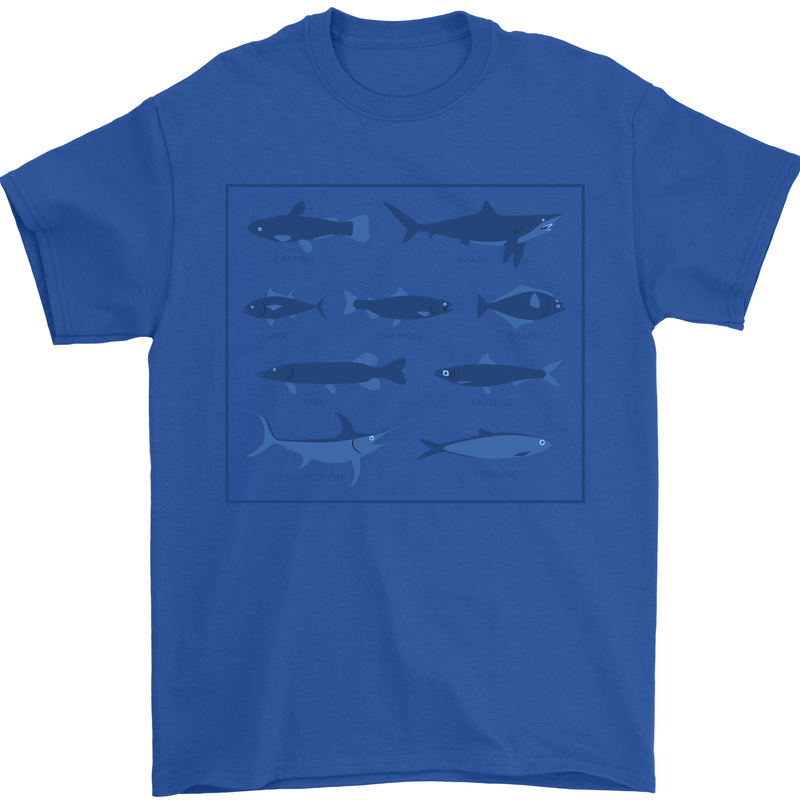 Fish Species Fishing Fisherman Shark Mens T-Shirt 100% Cotton Royal Blue