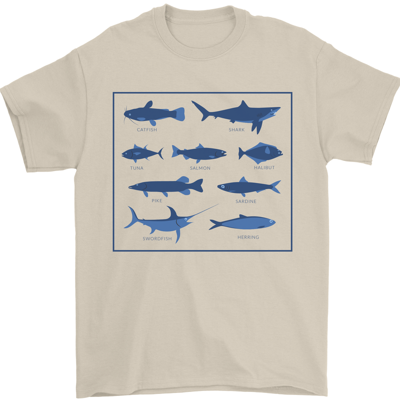 Fish Species Fishing Fisherman Shark Mens T-Shirt 100% Cotton Sand