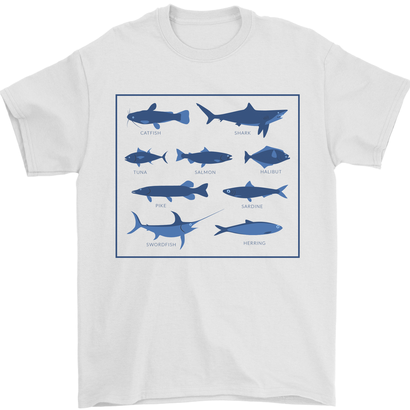 Fish Species Fishing Fisherman Shark Mens T-Shirt 100% Cotton White