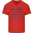 Fish Species Fishing Fisherman Shark Mens V-Neck Cotton T-Shirt Red