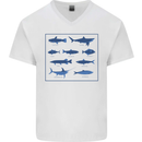 Fish Species Fishing Fisherman Shark Mens V-Neck Cotton T-Shirt White