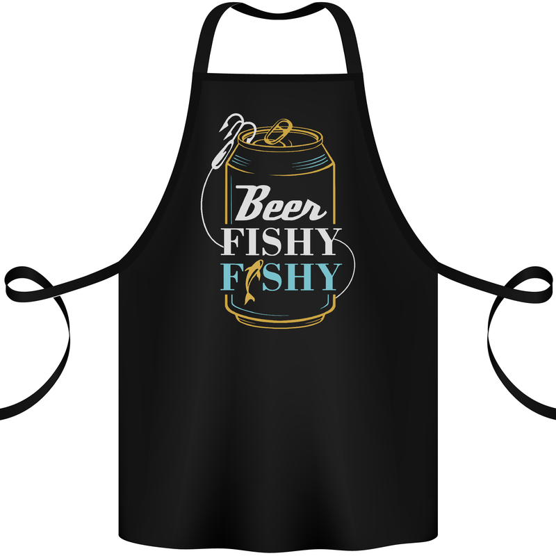 Fishing Beer Here Fishy Fisherman Funny Cotton Apron 100% Organic Black