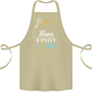 Fishing Beer Here Fishy Fisherman Funny Cotton Apron 100% Organic Khaki