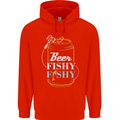 Fishing Beer Here Fishy Fisherman Funny Mens 80% Cotton Hoodie Bright Red