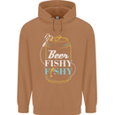 Fishing Beer Here Fishy Fisherman Funny Mens 80% Cotton Hoodie Caramel Latte