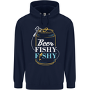 Fishing Beer Here Fishy Fisherman Funny Mens 80% Cotton Hoodie Navy Blue
