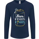 Fishing Beer Here Fishy Fisherman Funny Mens Long Sleeve T-Shirt Navy Blue