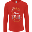 Fishing Beer Here Fishy Fisherman Funny Mens Long Sleeve T-Shirt Red