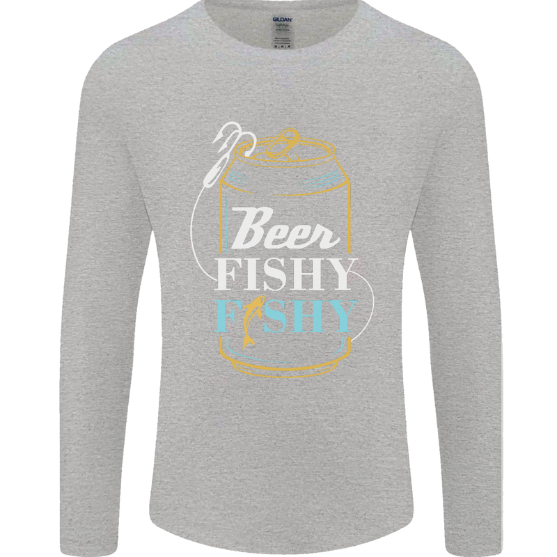 Fishing Beer Here Fishy Fisherman Funny Mens Long Sleeve T-Shirt Sports Grey