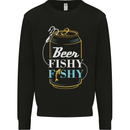 Fishing Beer Here Fishy Fisherman Funny Mens Sweatshirt Jumper Black