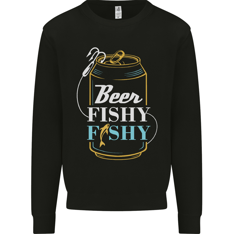 Fishing Beer Here Fishy Fisherman Funny Mens Sweatshirt Jumper Black