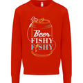 Fishing Beer Here Fishy Fisherman Funny Mens Sweatshirt Jumper Bright Red