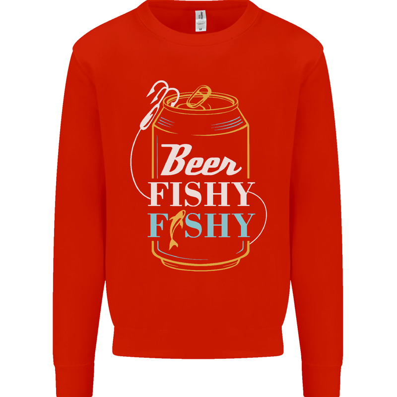 Fishing Beer Here Fishy Fisherman Funny Mens Sweatshirt Jumper Bright Red