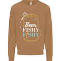 Fishing Beer Here Fishy Fisherman Funny Mens Sweatshirt Jumper Caramel Latte