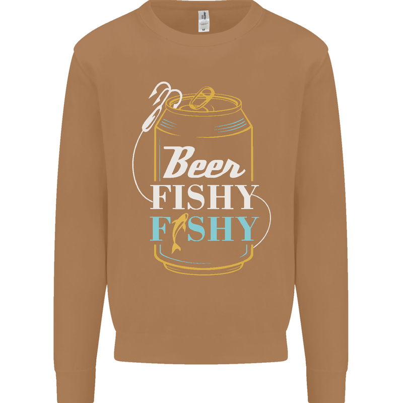 Fishing Beer Here Fishy Fisherman Funny Mens Sweatshirt Jumper Caramel Latte