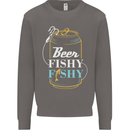 Fishing Beer Here Fishy Fisherman Funny Mens Sweatshirt Jumper Charcoal