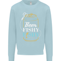 Fishing Beer Here Fishy Fisherman Funny Mens Sweatshirt Jumper Light Blue