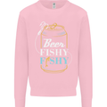 Fishing Beer Here Fishy Fisherman Funny Mens Sweatshirt Jumper Light Pink