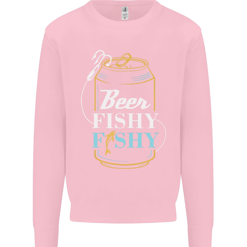 Fishing Beer Here Fishy Fisherman Funny Mens Sweatshirt Jumper Light Pink