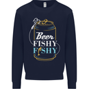 Fishing Beer Here Fishy Fisherman Funny Mens Sweatshirt Jumper Navy Blue