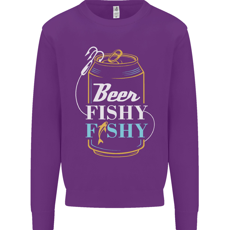 Fishing Beer Here Fishy Fisherman Funny Mens Sweatshirt Jumper Purple