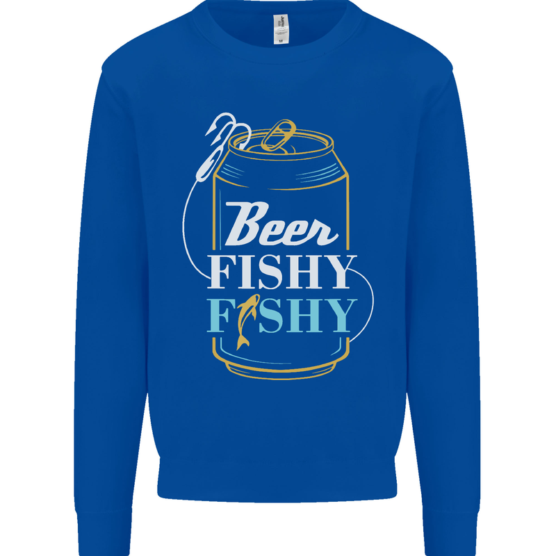 Fishing Beer Here Fishy Fisherman Funny Mens Sweatshirt Jumper Royal Blue