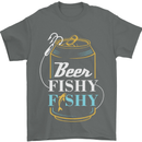 Fishing Beer Here Fishy Fisherman Funny Mens T-Shirt Cotton Gildan Charcoal