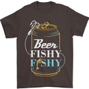 Fishing Beer Here Fishy Fisherman Funny Mens T-Shirt Cotton Gildan Dark Chocolate