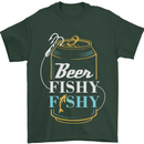 Fishing Beer Here Fishy Fisherman Funny Mens T-Shirt Cotton Gildan Forest Green