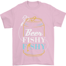 Fishing Beer Here Fishy Fisherman Funny Mens T-Shirt Cotton Gildan Light Pink