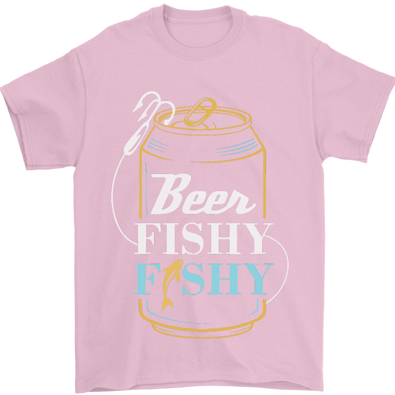 Fishing Beer Here Fishy Fisherman Funny Mens T-Shirt Cotton Gildan Light Pink
