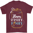 Fishing Beer Here Fishy Fisherman Funny Mens T-Shirt Cotton Gildan Maroon