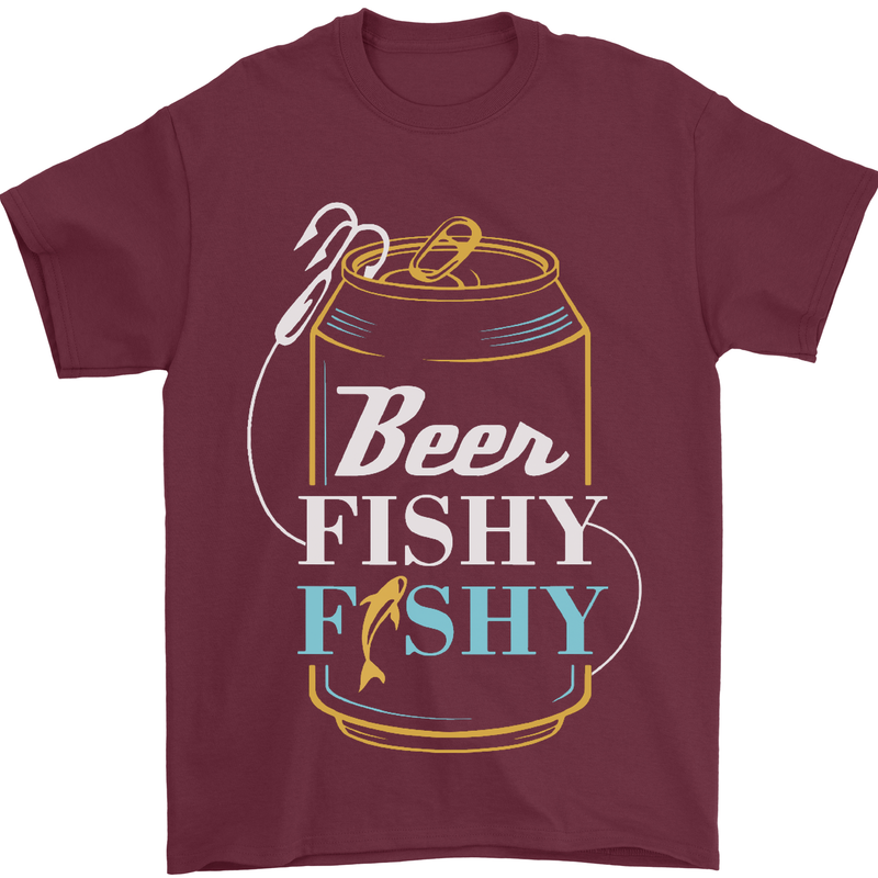 Fishing Beer Here Fishy Fisherman Funny Mens T-Shirt Cotton Gildan Maroon