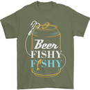 Fishing Beer Here Fishy Fisherman Funny Mens T-Shirt Cotton Gildan Military Green