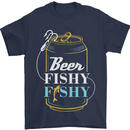 Fishing Beer Here Fishy Fisherman Funny Mens T-Shirt Cotton Gildan Navy Blue