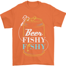 Fishing Beer Here Fishy Fisherman Funny Mens T-Shirt Cotton Gildan Orange