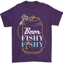 Fishing Beer Here Fishy Fisherman Funny Mens T-Shirt Cotton Gildan Purple