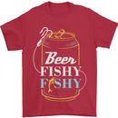 Fishing Beer Here Fishy Fisherman Funny Mens T-Shirt Cotton Gildan Red