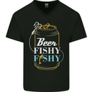 Fishing Beer Here Fishy Fisherman Funny Mens V-Neck Cotton T-Shirt Black