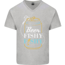 Fishing Beer Here Fishy Fisherman Funny Mens V-Neck Cotton T-Shirt Sports Grey