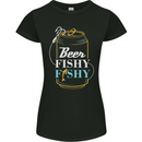 Fishing Beer Here Fishy Fisherman Funny Womens Petite Cut T-Shirt Black