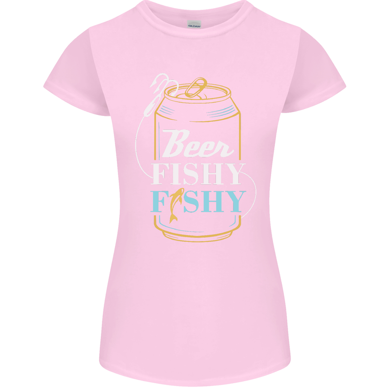 Fishing Beer Here Fishy Fisherman Funny Womens Petite Cut T-Shirt Light Pink